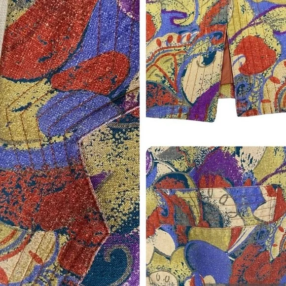 Vintage La Fleur Raw Silk Abstract Floral Blazer Sz M - Picture 5 of 12